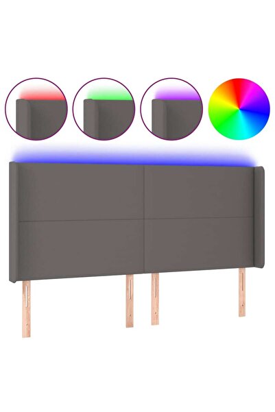 vidaxl Tăblie de pat cu LED, gri, 183x16x118/128 cm, piele ecologică