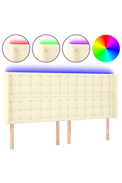 vidaxl Tăblie de pat cu LED, crem, 147x16x118/128 cm, piele ecologică