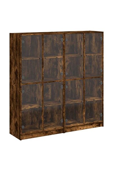 vidaxl Bibliotecă cu uși de sticlă Stejar afumat 136 x 37 x 142 cm Lemn prelu...
