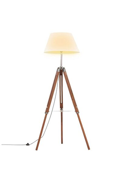 vidaxl Lampadar cu trepied, Maro miere și alb, 141 cm, Lemn de tec