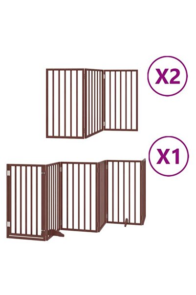 vidaxl Barieră pliabilă pentru câini cu ușă, 12 panouri, maro, 600 cm, lemn d...