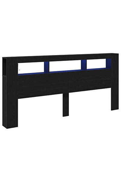vidaxl Tăblie LED Stejar Negru 220 x 18,5 x 103,5 cm Lemn compozit