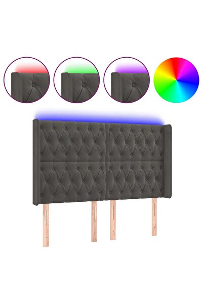 vidaxl Tăblie de pat cu LED, gri închis, 163x16x118/128 cm, catifea