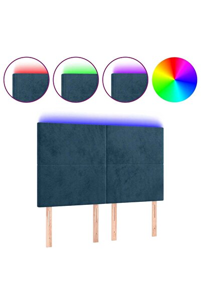 vidaxl Tăblie de pat cu LED, albastru închis, 144x5x118/128cm, catifea