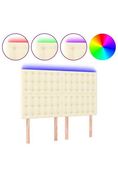 vidaxl Tăblie de pat cu LED, crem, 144x5x118/128 cm, piele ecologică