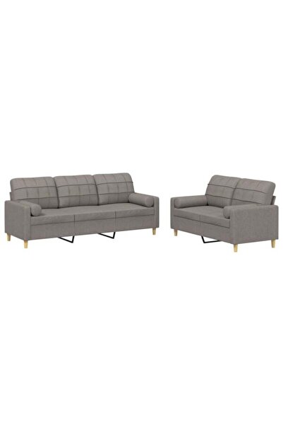 vidaxl Set de canapele cu perne, 2 piese, gri taupe, textil