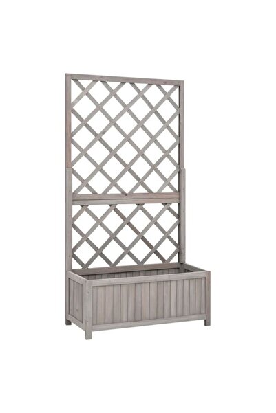 vidaxl Jardinieră de colț cu spalier, gri, 70 x 30 x 135 cm, lemn masiv de brad