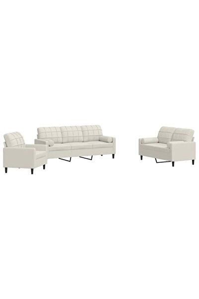vidaxl Set de canapele cu perne/rulouri, 3 piese, crem, catifea