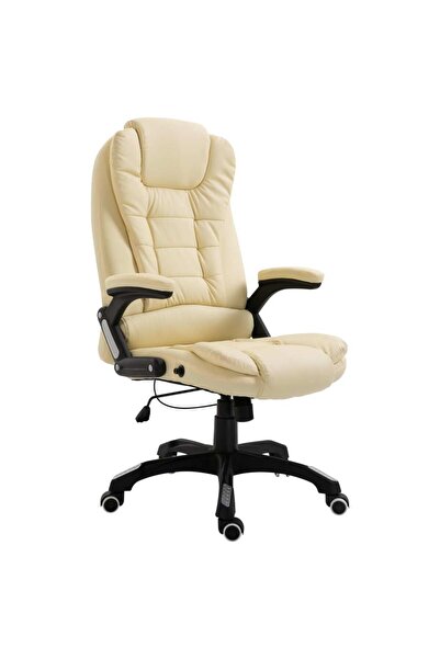 vidaxl Scaun de birou, crem, piele ecologică