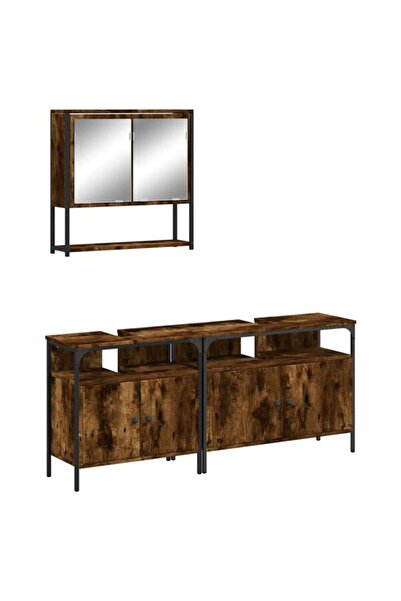 vidaxl Set mobilier baie din 3 piese, stejar afumat, lemn prelucrat