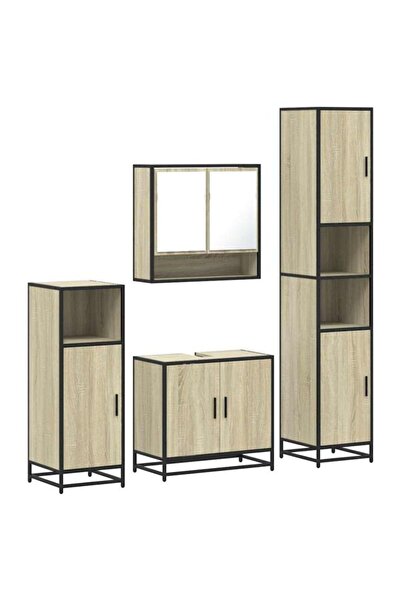 vidaxl Set de mobilier de baie din lemn de stejar Sonoma, 4 piese