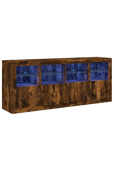 vidaxl Comodă cu lumini LED, stejar afumat, 163 x 37 x 67 cm