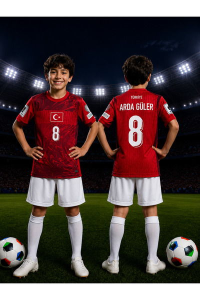 Selvira Arda Güler 8 Numara Türkiye Çocuk Futbol Forması Takımı Kırmızı Beyaz...