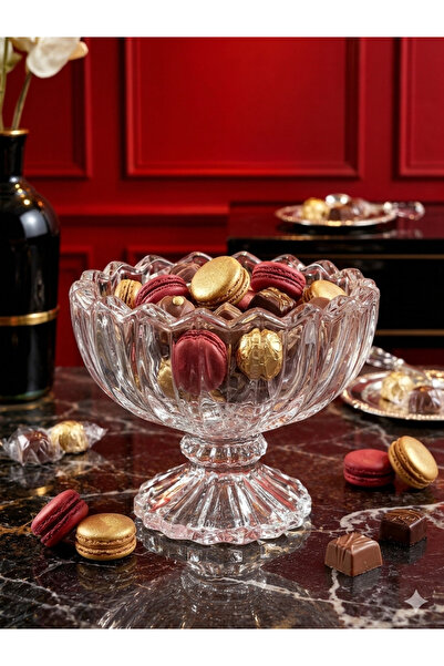 çukurova home Crystalized Glass Footed Ice Cream Bowl - Snack Bowl - Sugar Bo...