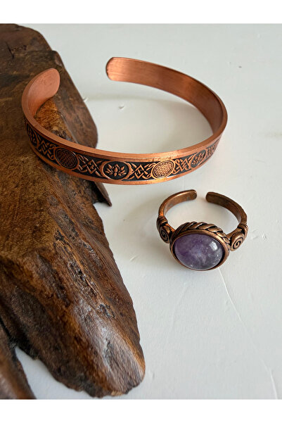 Rupen Kraft 100% Pure Copper Bracelet and Ring Combination with Natural Ameth...