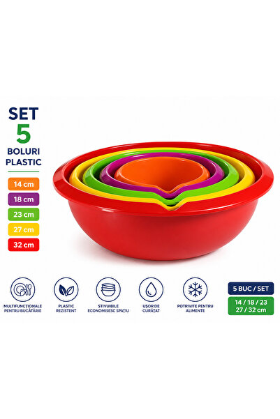 OEM Boluri rotunde din plastic, Set de 5 piese (14 / 18 / 23 / 27 / 32 cm), M...