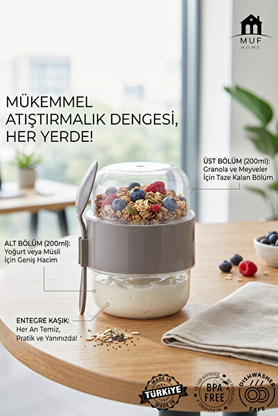 MUF HOME Practical Double Compartment Food and Snack Container with Built-In ...