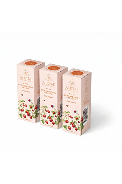 ALKYMI Vegan Çilek Parçacıklı Pralin Bar 3'lü Paket (50 G x 3 adet)