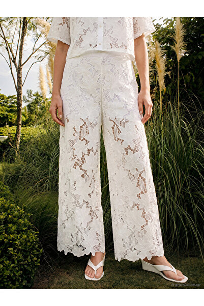 LC Waikiki Elastic Waist Lace Wide Leg Women's Trousers