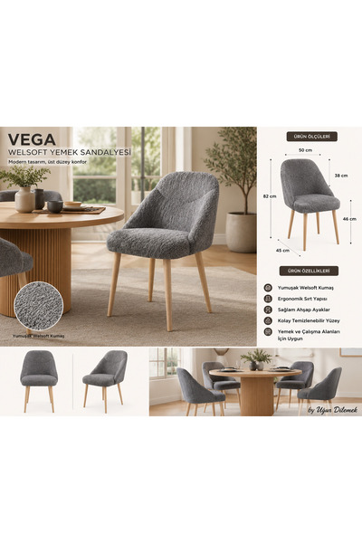 arge demo Vega Yemek Masası Sandalyesi Welsoft Kumaş Balkon Ofis Sandalyesi