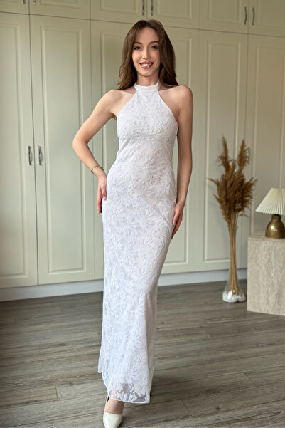 Dilay Gökoğlu Butik Neck Tie Jacquard Tulle Midi Dress