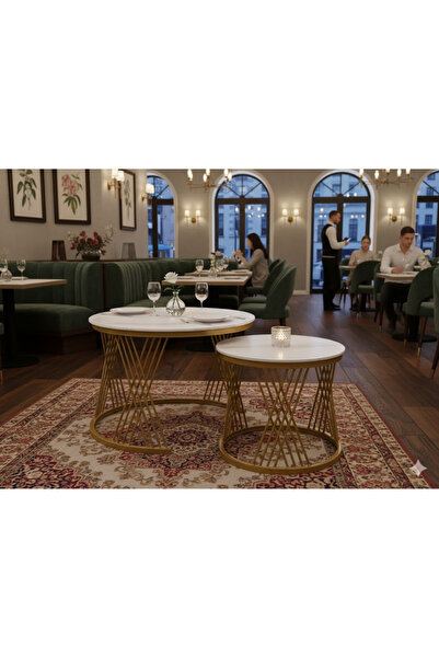 shopandshop Round Nesting Coffee Table Set with White Marble Tabletop with St...
