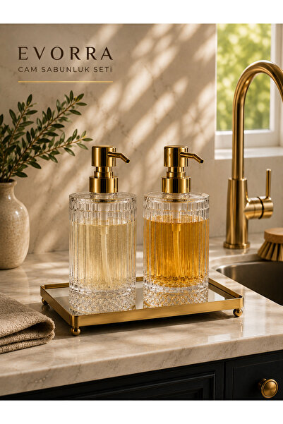 EVORRA LİVİNG Luxury Striped Glass Liquid Soap Dispenser Detergent Dispenser ...