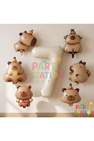 Parti Station Mini Capybara Balloon Themed 7Th Birthday Balloon Set 7 Pieces