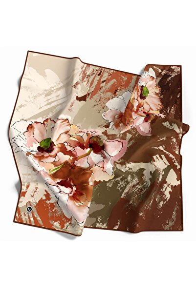 VİOLLA Twill Çiçek Desenli Taba Renkli 90x90 Eşarp (İpek İçermez) Dikim Şekli...