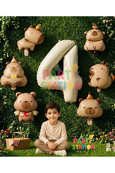 Parti Station Mini Capybara Balloon Themed 4Th Birthday Balloon Set 7 Pieces