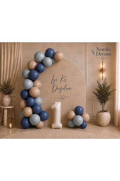 Parti Dükkanı Nordic Dream 32 Piece 1 Year Old Balloon Decoration Set – Rusti...