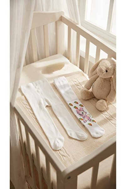 Miniday Baby 2'li Kız Bebek & Çocuk Pamuklu Düz Renkli Külotlu Çorap Yeni Doğ...