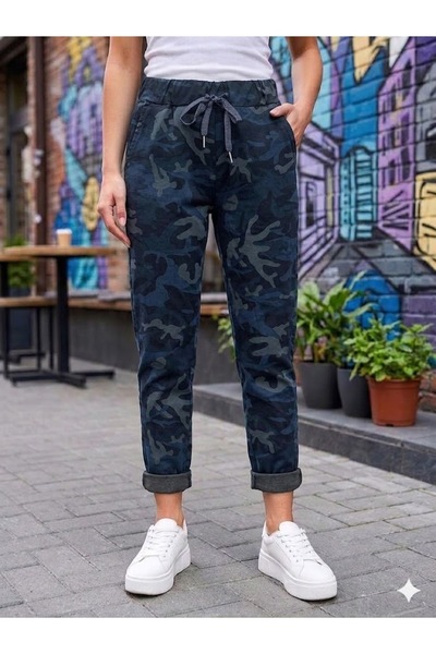 AYASOFYA OTANTIK Pantaloni skinny de damă, italieni, cu talie legată și impri...