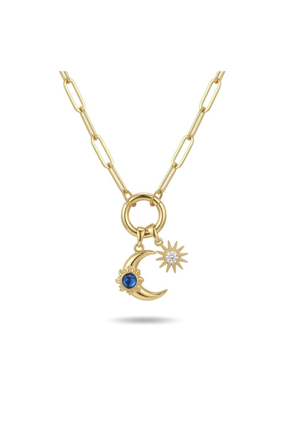 h&b design jewel Çelik Gold Güneş Detaylı Hilal Kolye