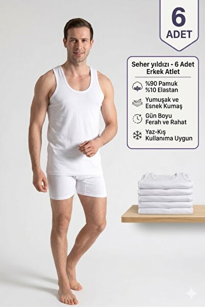 Seher Yıldızı Seher 0001 White Men's Combed Cotton Undershirts 6-Pack