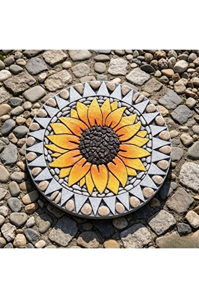 KMT Placă de Pas din Ciment cu Motiv Floarea Soarelui, Ornament Decorativ pen...