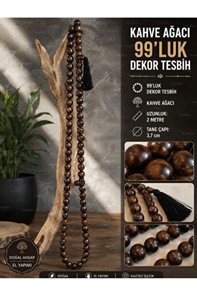 WoodBay Rozariu decorativ din lemn de cafea, 99 de piese, 2 metri, dimensiune...