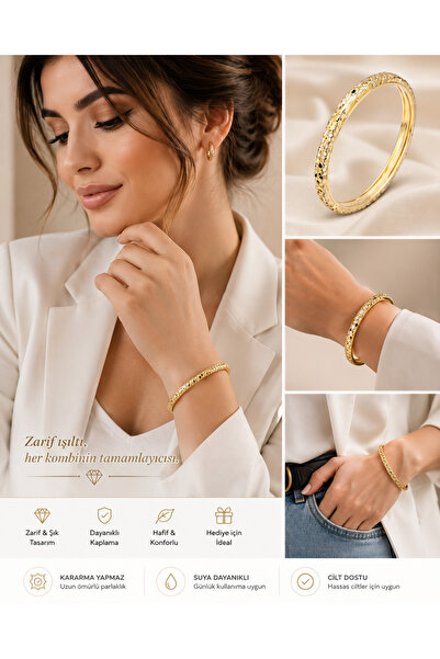 kasımoğulları concept Gold Color Elegant Patterned Handcuff Bracelet – Stylis...