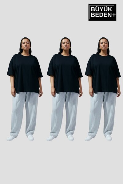 Superlife Big Size Women's Basic 3Xl-6Xl Crew Neck 3-Piece T-Shirt Set Spr26B...