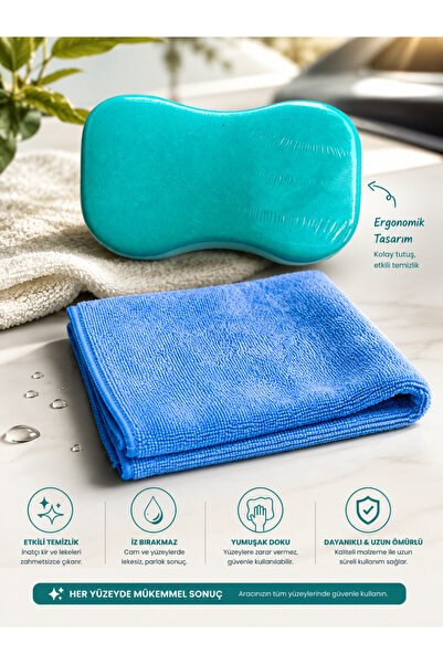PREMIUM Araç Temizlik Süngeri ve Mikrofiber Bez Seti