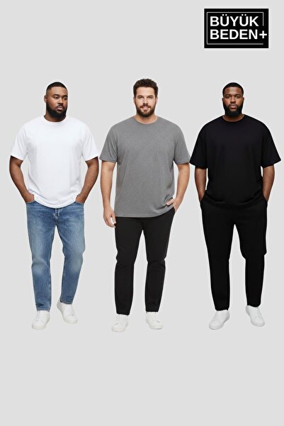Superlife Big Size Men's Basic 3Xl-6Xl Crew Neck 3-Piece T-Shirt Set Spr26Bts...
