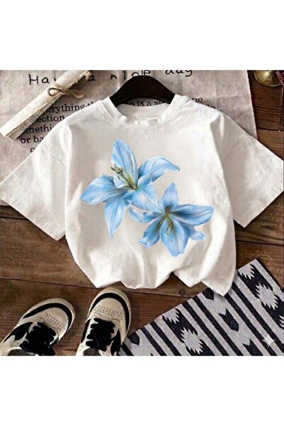 LELVANİ Women's Red Lily Flower Printed T-Shirt