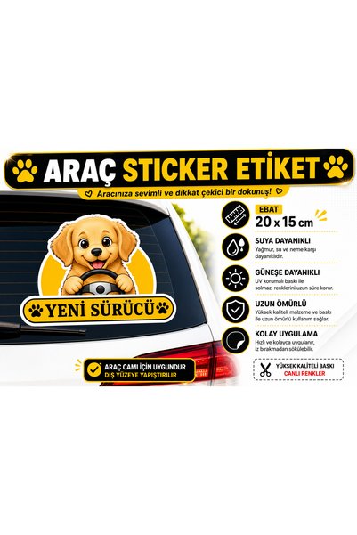 Parti Tasarla New Driver Cute Dog Car Sticker Decal |   20X15 cm Self-Adhesive Foil