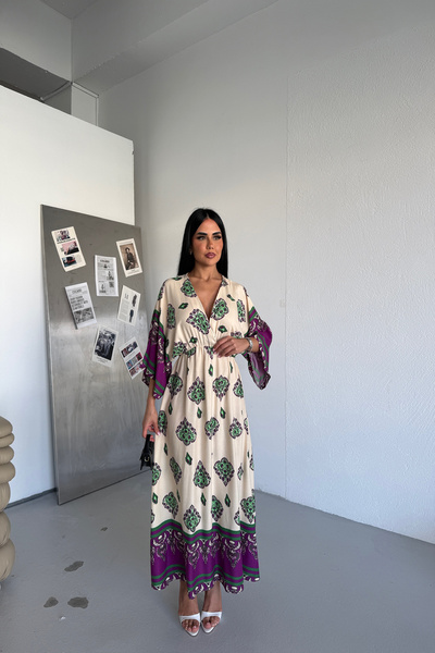 KAMACI BUTİK Double Collar Self-Patterned Dress