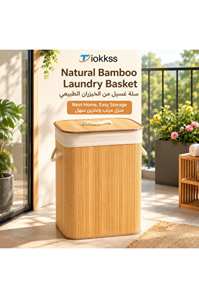 Tiokkss Natural Bamboo Laundry Basket with Lid, Large Capacity Clothes Hamper...