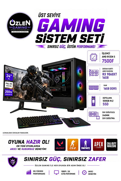 ÖZLEN XL7 RYZEN 5 7500F RX 9060 XT 16GB 500GB M.2 SSD 16GB DDR5 RAM 24'' Full...