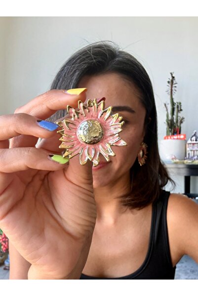 Merishe Jewerly Gold Pink Enamel Sunflower Antiallergic Non-Tarnish Ultra Lig...