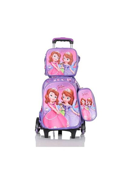 Assoda Girls' school bag with wheels, pencil case, and lunch box, Princess So...