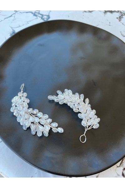 ERYA aksesuar Crystal Stone Bridal Hair Accessory Set |   Silver Color Handmade Transparent Crystal Hair Ornament |   Wedding Engagement Henna