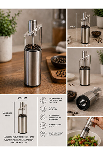 PALU GASTRO Stainless Steel Glass Pepper Mill 15 cm Salt Spice Grinder